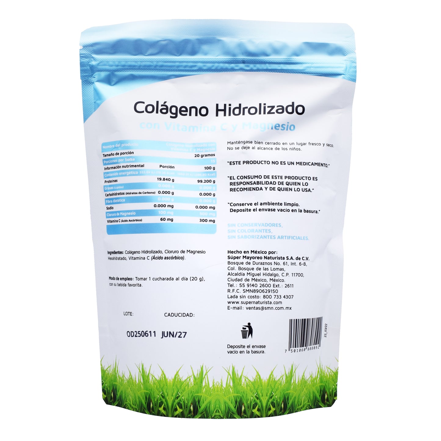 Colageno Hidrolizado Puro Con Vitamina C Y Magnesio 300 G